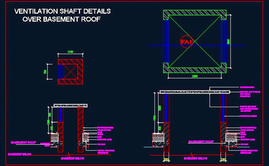 Basement Ventilation Shaft Details AutoCAD Plan & Section